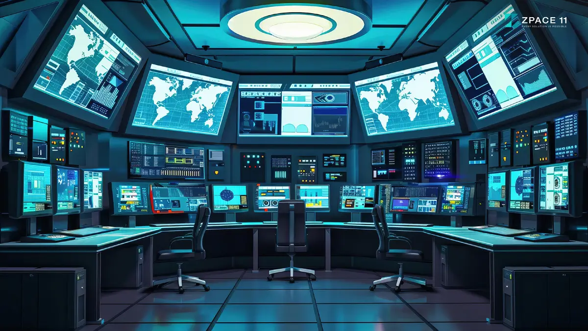 ภาพประกอบห้อง Command Room ที่มีจอแสดงผลหลายจอ