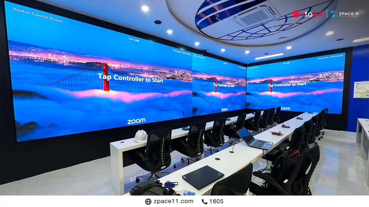 จอ LED ผนังโค้งสามด้านในห้อง Visitor Centre