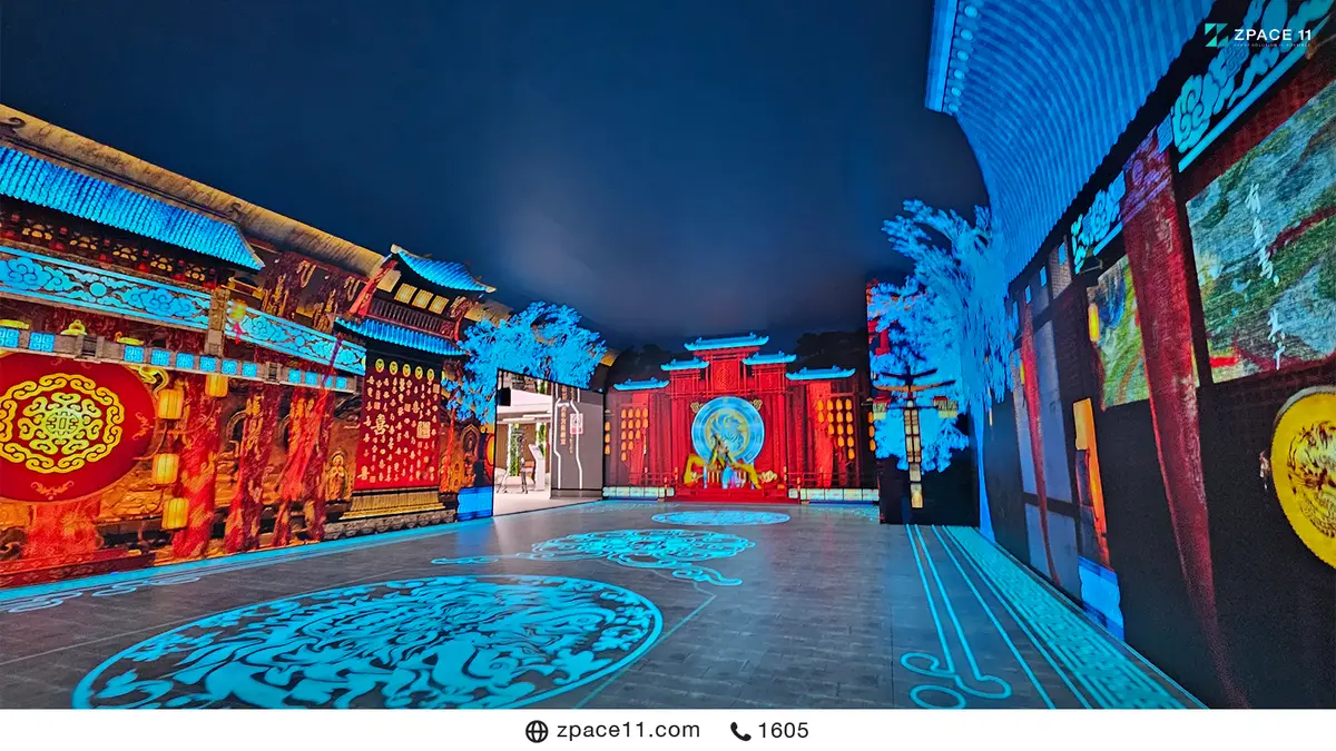 ห้อง LED Immersive จำลองฉากสถาปัตยกรรมจีนโบราณ มีพื้นและผนังเป็นจอ LED