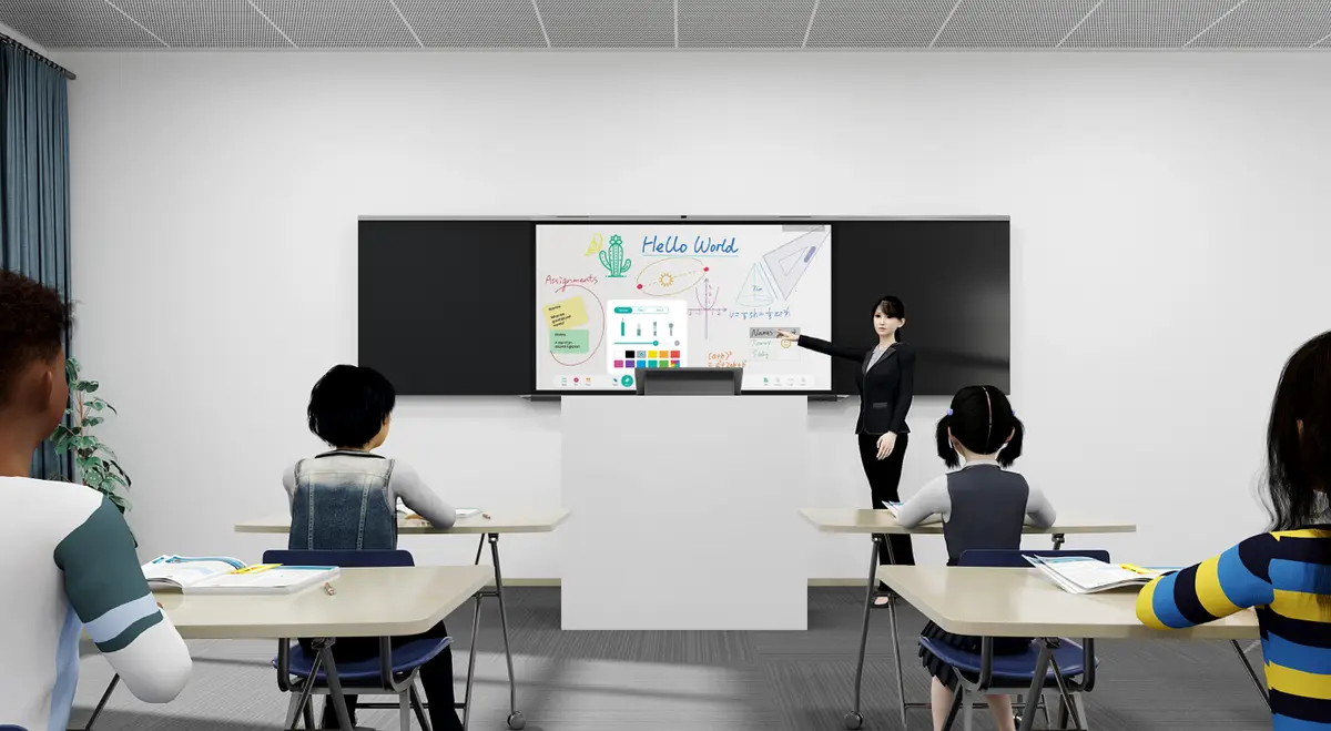 ภาพจำลองห้องเรียนที่ใช้จอทัชสกรีนรุ่น Education